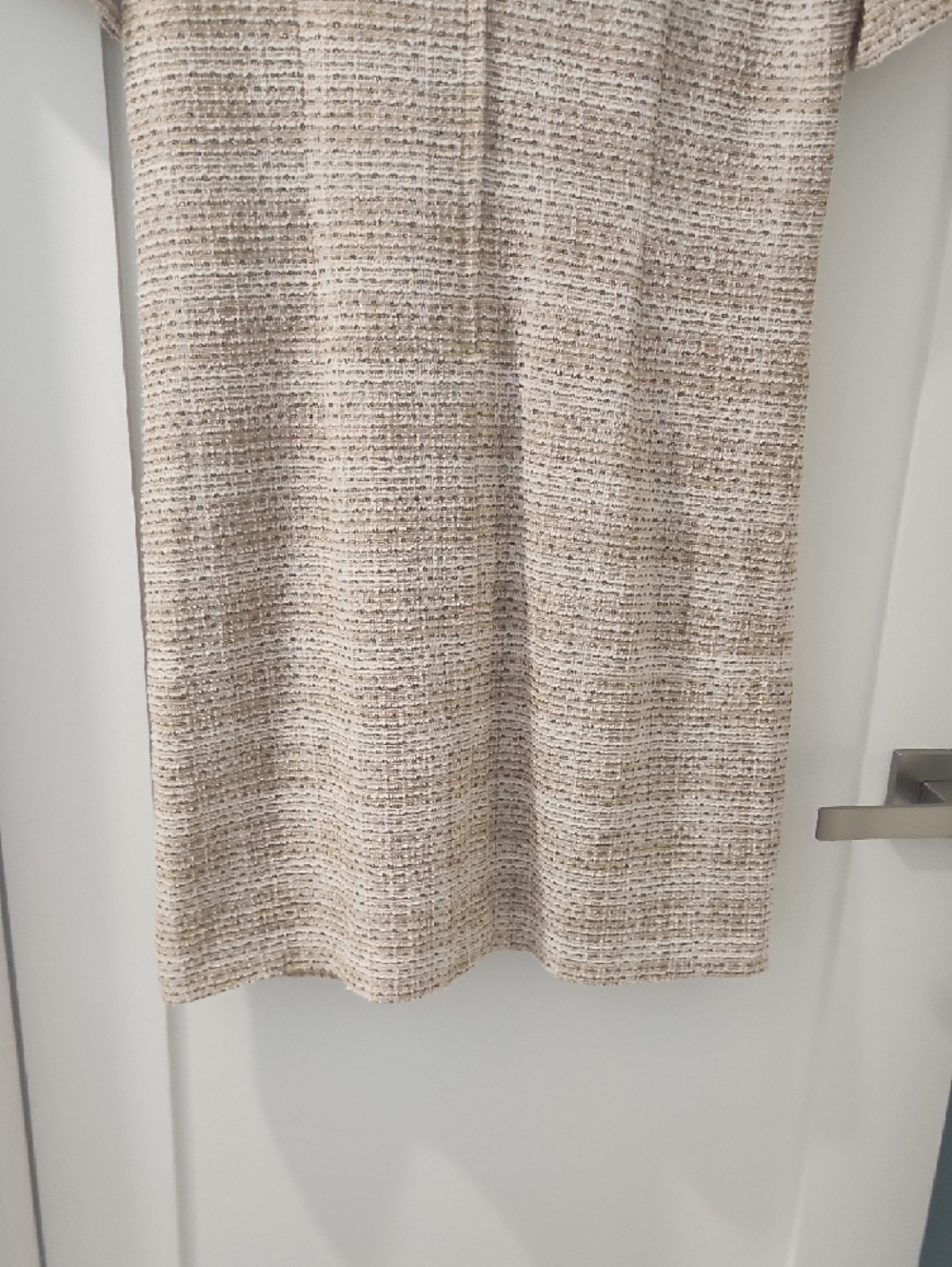 Halston Heritage Beige Tweed Short-Sleeve Shift Dress - Picture 7 of 10